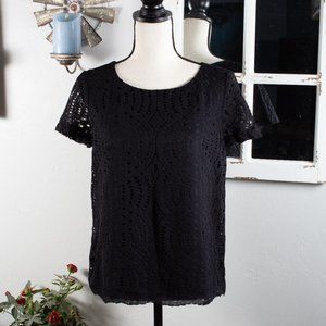J Crew Black, Lace & Lined Blouse, Shirt, Top H5526 Sz 2